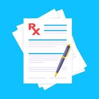 Medical rx form prescription on clipboard flat style design vector illustration.