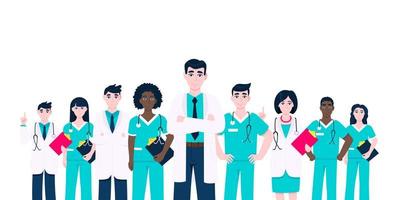 Successful doctors team of medical employee vector illustration isolated on white background.