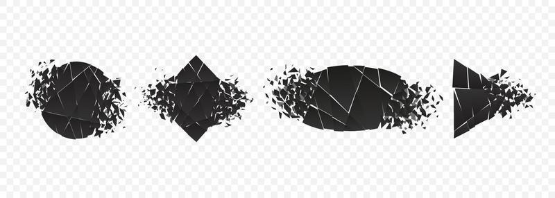 Shape explosion broken and shattered flat style design vector illustration set.