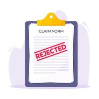 Clipboard with rejected claim or credit loan form on it. vector