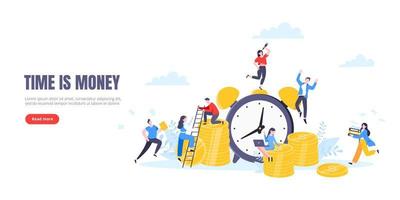 Time is money or save time business concept flat style vector illustration isolated on white background.