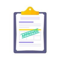 Approved credit or loan form with clipboard and claim form on it. vector