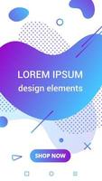 Modern vertical mobile liquid abstract shape gradient memphis style design fluid vector colorful illustration banner simple graphics for app, presentation, sale, brochure isolated on white background.