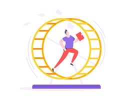 Rat race business concept with businessman running in hamster wheel working hard and always busy vector