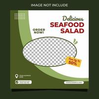 Sea food salad banner square social media post design vector