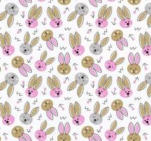 Seamless pattern cute bunny rabbit in doodle style vector design