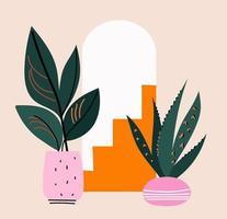 Urban jungle. Trendy home decor with plants.Home plant boho colors nand drawn cartoon vector design