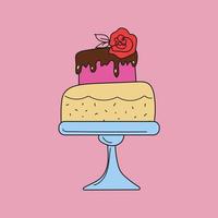 Cake Stand , 1970 groovy, Happy birthday card, chocolate cream desserts, vector art