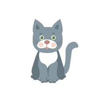 Grey cat. Cartoon vector illustration.