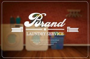 Laundry service design with washing machines and clothes basket on brick wall background vector