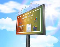 Billboard advertisement poster with laundry service on daytime blue sky background vector