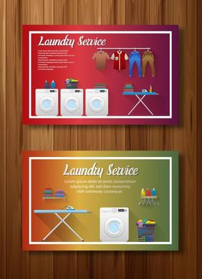 Laundry service banner design on board wall background