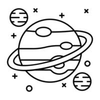 un diseño de icono lineal de saturno, cuerpo celeste vector