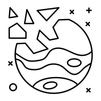 A scalable linear icon of destroyed planet vector
