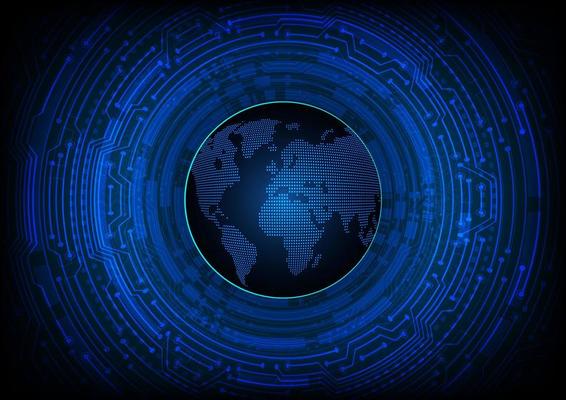 world binary circuit board future technology, blue hud cyber security concept background