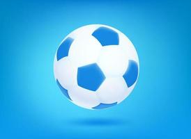 Blue and white leather soccer ball icon on blue background. 3d vector illustration