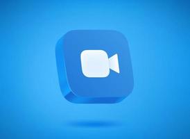 Blue video app icon on blue background. 3d vector illustration