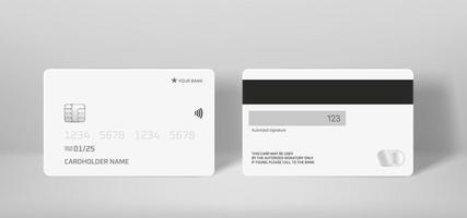 Front and back side of plastic business card. 3d vector mockup