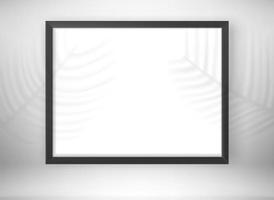 Empty black frame in interior with palm leaves shadows. 3d vector mockup