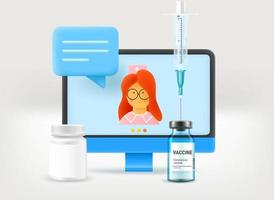 Internet consultation with the doctor. 3d vector illustration