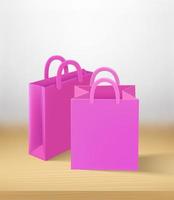 Two shopping bags on a wood parquet. Vector 3d illustration