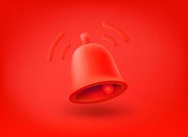 Red bell icon on red background. 3d vector icon