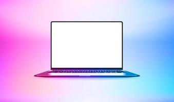 Modern laptop with bright blank monitor. 3d vector illustration with holographic effect
