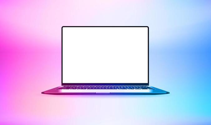 Modern laptop with bright blank monitor. 3d vector illustration with holographic effect