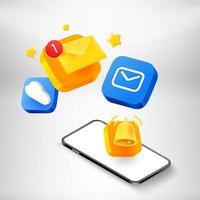 Internet mailing via modern mobile phone. 3d vector illustration