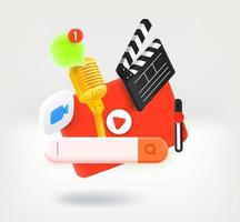 Searching video and audio podcast in internet. 3d vector concept