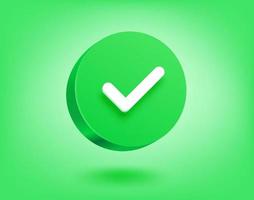 Green check mark button. 3d vector buttons