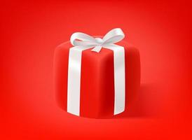 caja de regalo roja con cinta blanca sobre fondo rojo. ilustración vectorial 3d