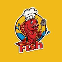 logotipo de la mascota del chef de pescado vector