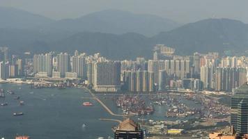 hong kong vrachthaven uitzicht vanaf de piek, timelapse video