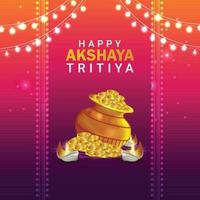 Happy akshaya tritiya creative gold coin pot vector