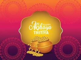 feliz celebración del día de akshaya tritiya con olla de monedas de oro vector