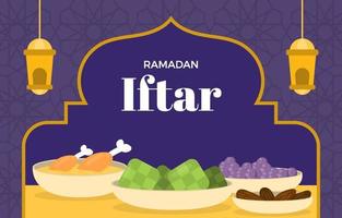 ramadán iftar con fechas kurma y ketupat vector