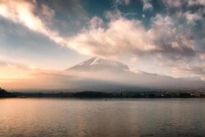 Mount Fuji with clouds covered in morning photo