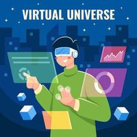 A Man Exploring Virtual Universe using VR Glasses vector