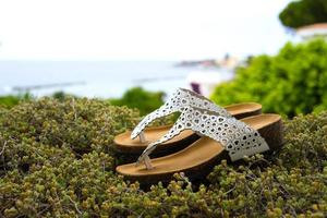 Women's sandals for a summer look with a nice panorama photo