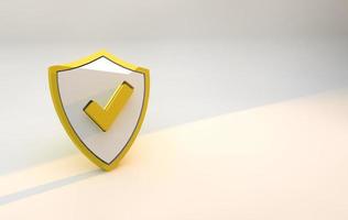 Shield Security icon yellow color and white background. SSL certificate internet communication protocol and cyber security. 3D Render photo