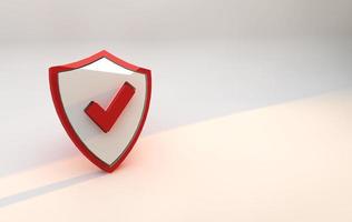 Shield Security icon red color SSL certificate internet communication protocol and cyber security. 3D Render photo