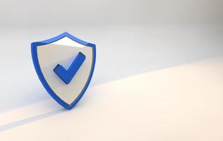 Shield Security icon blue color and white background 3D Render photo