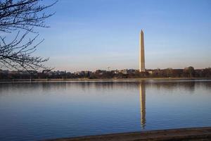 Reflection of Washington monument on a pond photo