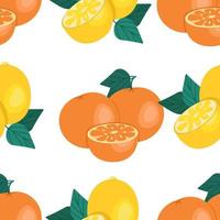 Lemons and oranges seamless pattern, citrus juicy fruits. Vector illustration. Fruit print