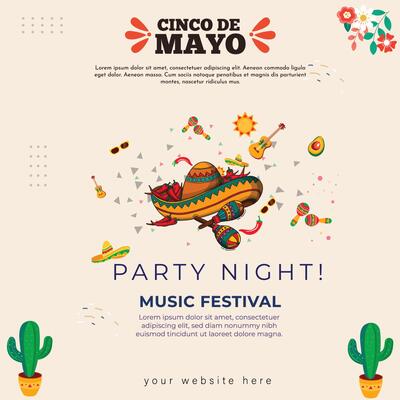 Cinco de Mayo - May 5, Music Festival in Mexico. with flags, flowers, decorations