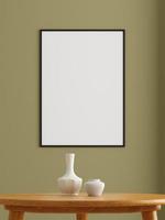 cartel negro vertical minimalista o maqueta de marco de fotos en la pared de la sala de estar. representación 3d