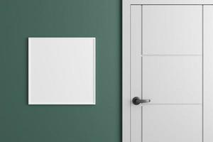 Modern and minimalist square white poster or photo frame mockup on the wall in the living room. 3d rendering.