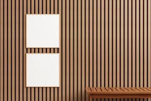 Twin modern and minimalist square wooden poster or photo frame mockup on the outdoor wooden wall. 3d rendering.