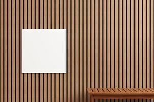 Modern and minimalist square white poster or photo frame mockup on the outdoor wooden wall. 3d rendering.